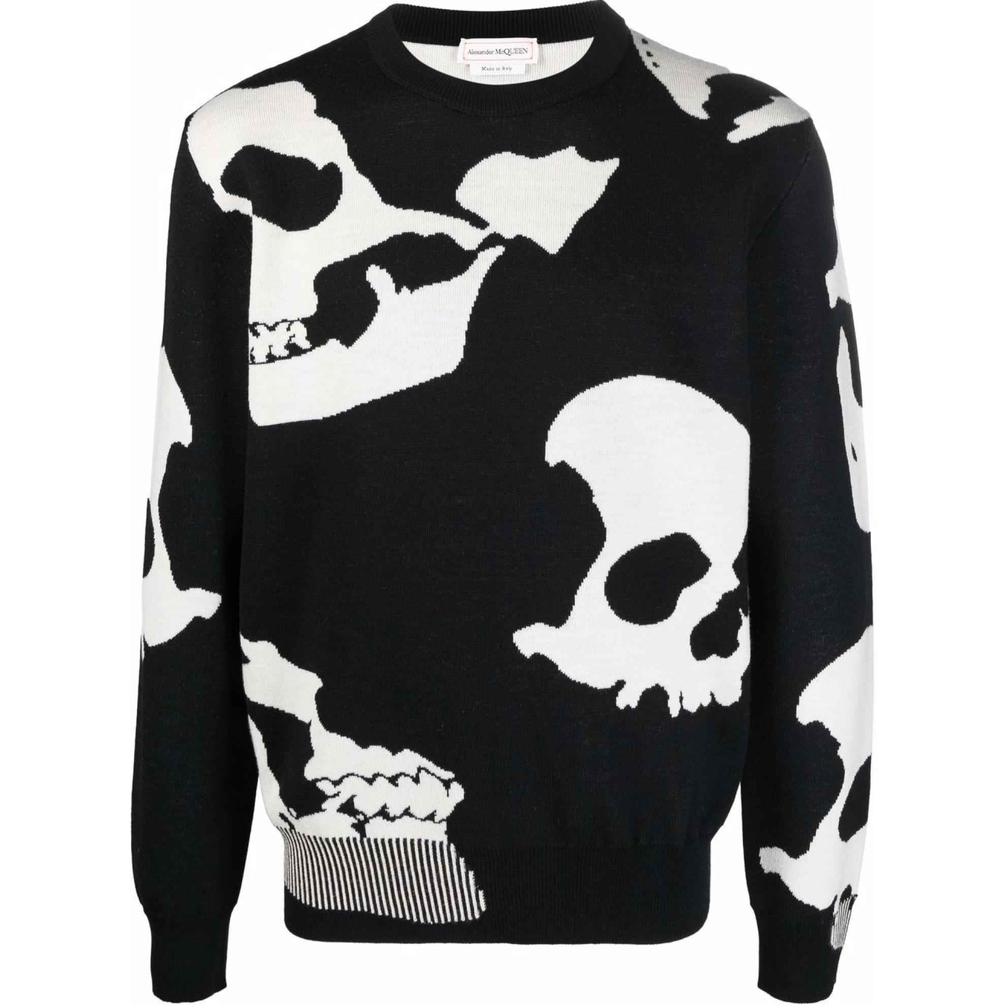 Alexander McQueen SS22 Skull Camouflage Wool Sweater Black 684751-Q1XDD-1001