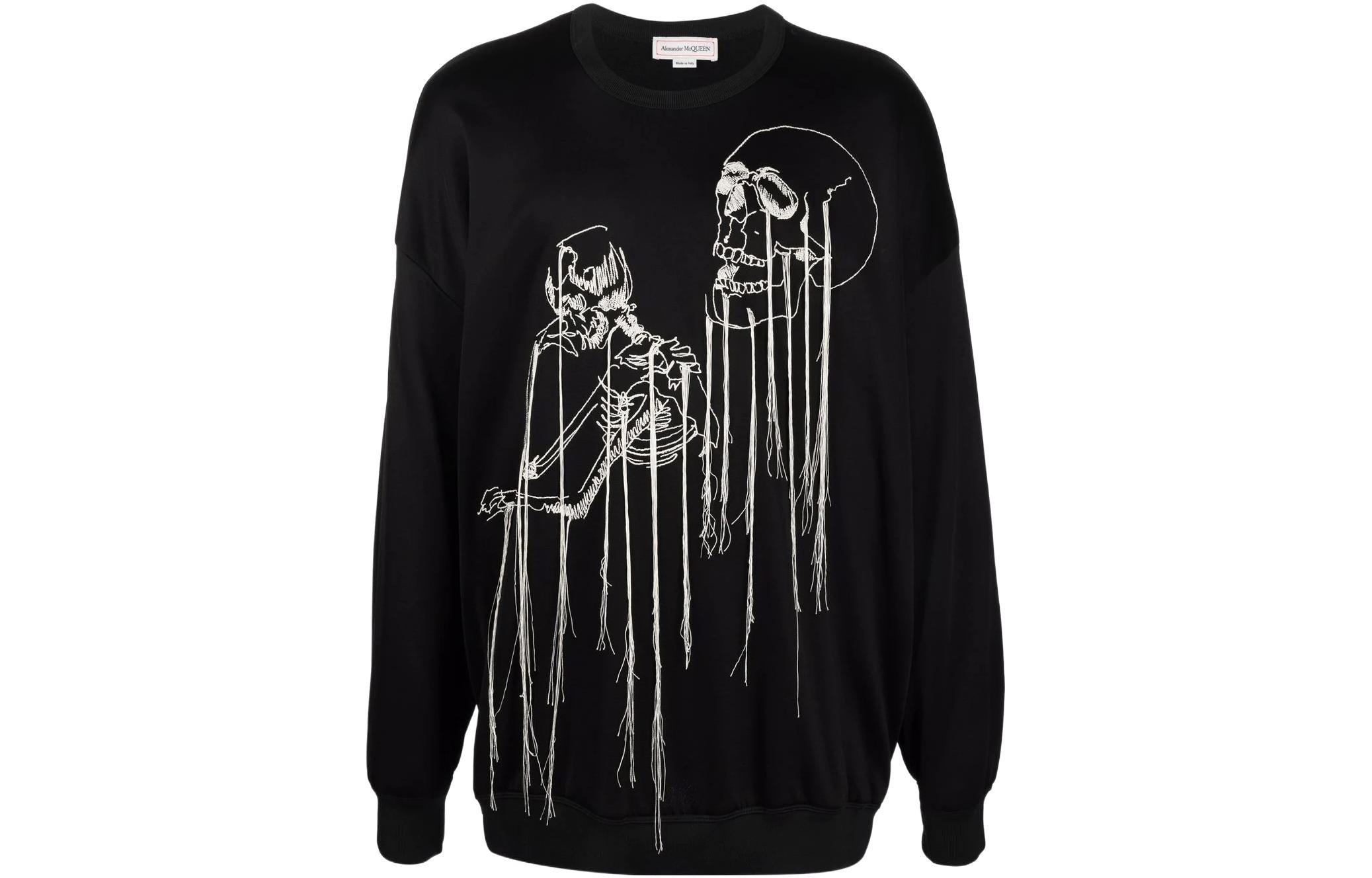 Alexander McQueen SS22 Skull Print Crewneck Long Sleeve Sweatshirt Black Men. 683192-QSX52-1000