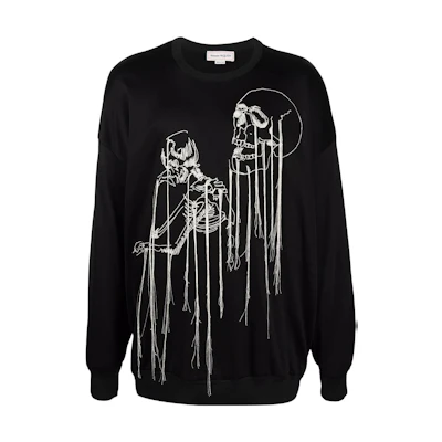 Alexander McQueen SS22 Skull Print Crewneck Long Sleeve Sweatshirt Black Men. 683192-QSX52-1000