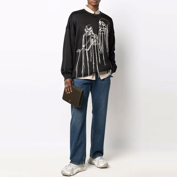 Lookbook 알렉산더 맥퀸 SS22 스컬 프린트 크루넥 긴팔 스웨트셔츠 블랙 남성용 683192-QSX52-1000