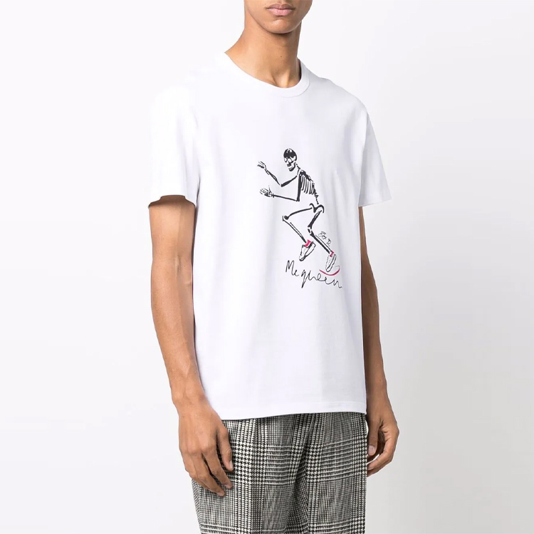 Shop 알렉산더 맥퀸 SS22 스컬 프린트 오버사이즈 화이트 티셔츠 패션 682531-QSZ63-0900