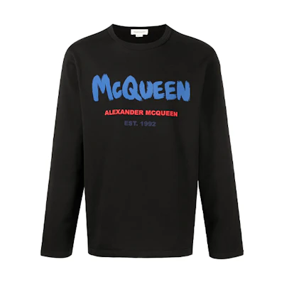 Alexander McQueen SS22 Solid Color Logo Print Long Sleeve T-Shirt . 682518-QSZ52-0901