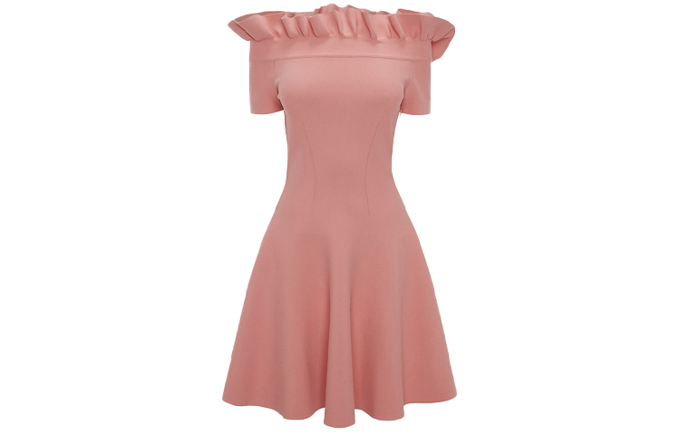 Order Alexander McQueen SS22 Solid Off-Shoulder Mini Dress Anemone Red 688641-Q1AZT-6070