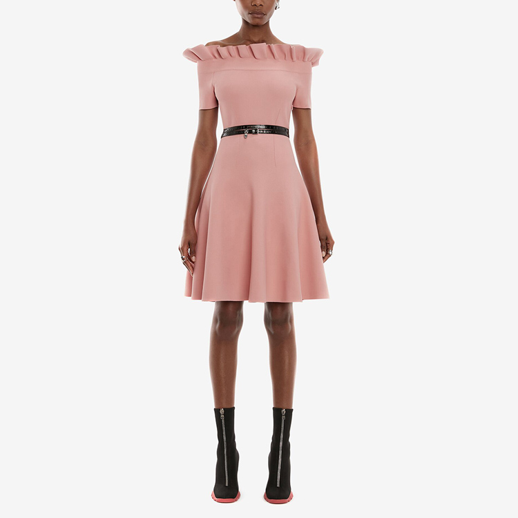 Lookbook Alexander McQueen SS22 Solid Off-Shoulder Mini Dress Anemone Red 688641-Q1AZT-6070