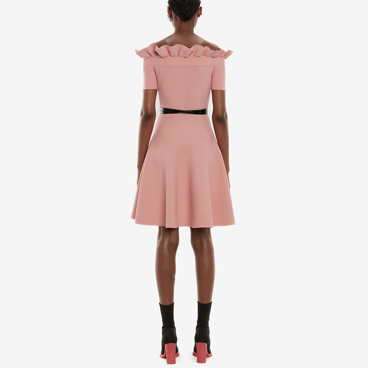 Shop Alexander McQueen SS22 Solid Off-Shoulder Mini Dress Anemone Red 688641-Q1AZT-6070