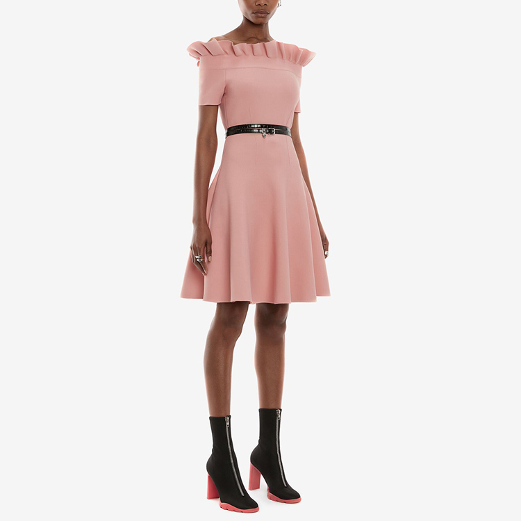 Purchase Alexander McQueen SS22 Solid Off-Shoulder Mini Dress Anemone Red 688641-Q1AZT-6070