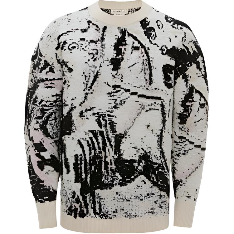 Alexander McQueen SS22 White Jacquard Crewneck Wool Sweater 689554-Q1XDU-9179