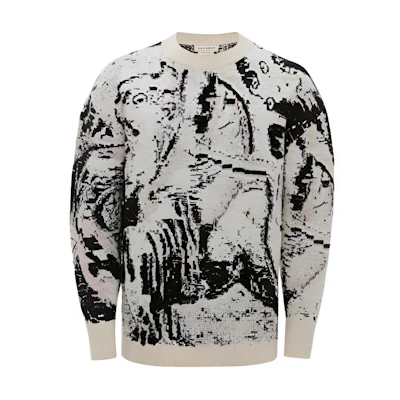 Alexander McQueen SS22 White Jacquard Crewneck Wool Sweater 689554-Q1XDU-9179
