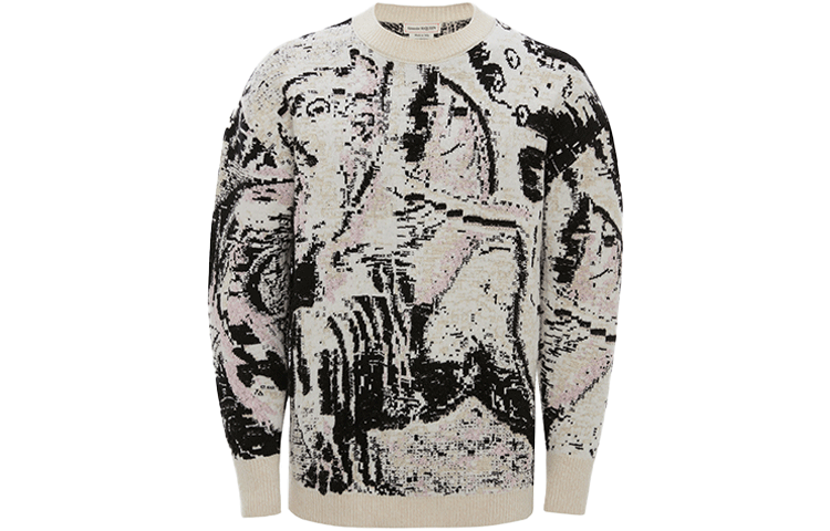 Order 亞歷山大麥昆 2022春夏 白色提花圓領羊毛衫 689554-Q1XDU-9179