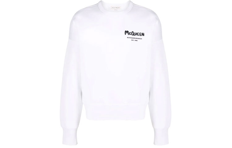 Alexander McQueen SS22 White Logo Print Crewneck Sweatshirt Mens. 671947-QSX56-9090