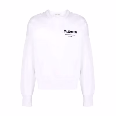 Alexander McQueen SS22 White Logo Print Crewneck Sweatshirt Mens. 671947-QSX56-9090
