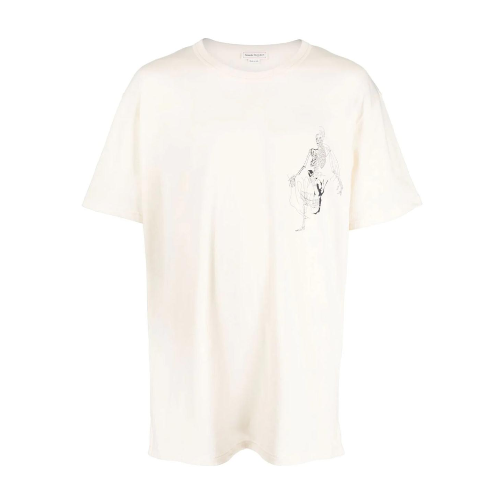 Alexander McQueen SS22 White Skull Logo Print Relaxed Fit Tee Mens Casual Shirt 710937QTZ320906