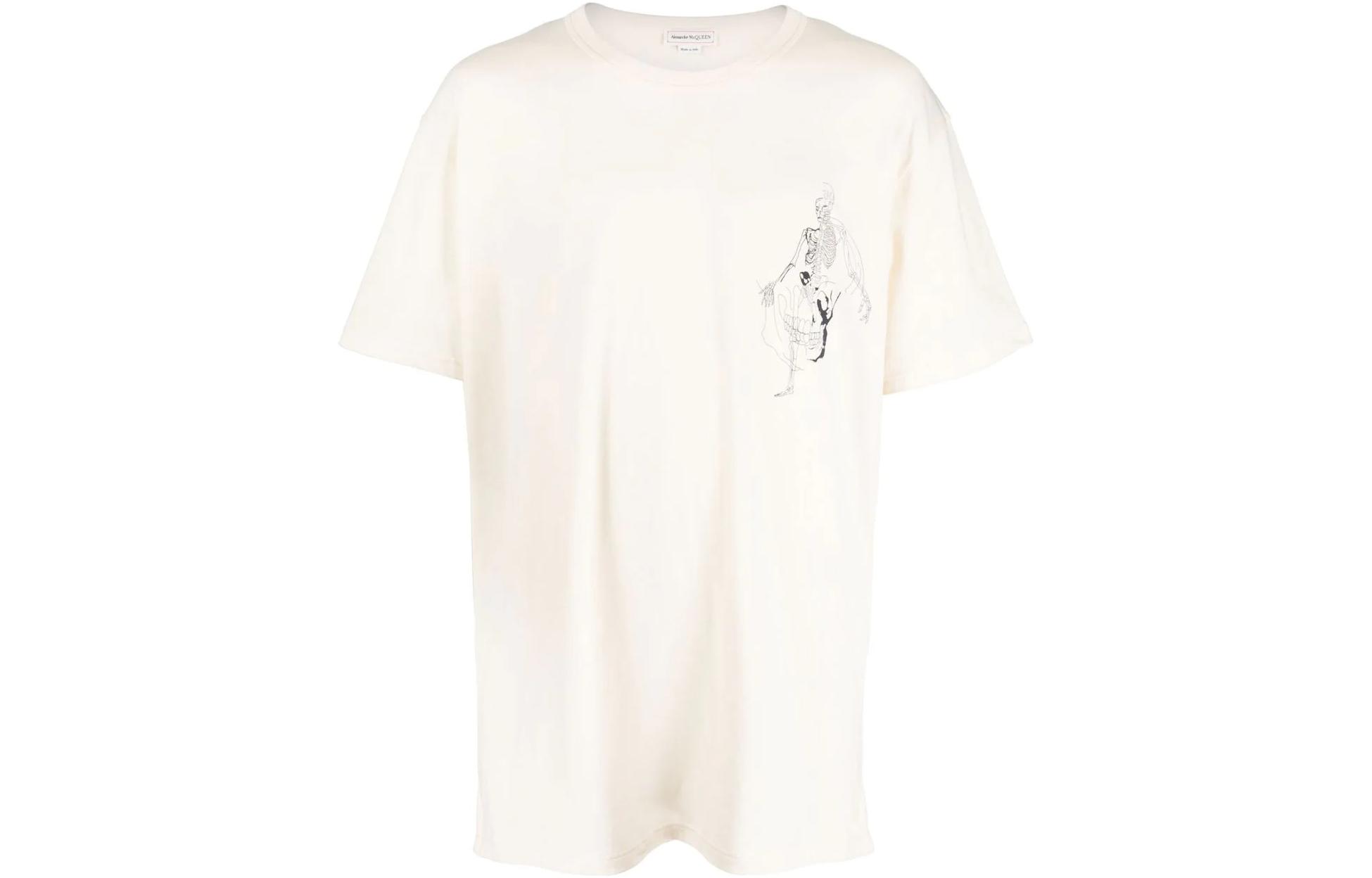 Alexander McQueen SS22 White Skull Logo Print Relaxed Fit Tee Mens Casual Shirt 710937QTZ320906 圖 2