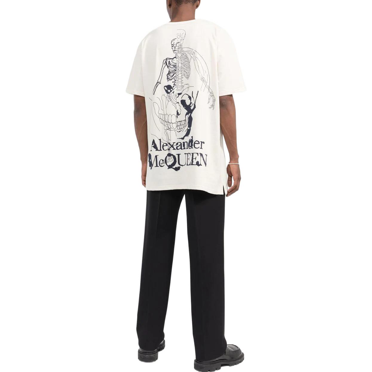 Alexander McQueen SS22 White Skull Logo Print Relaxed Fit Tee Mens Casual Shirt 710937QTZ320906 圖 4