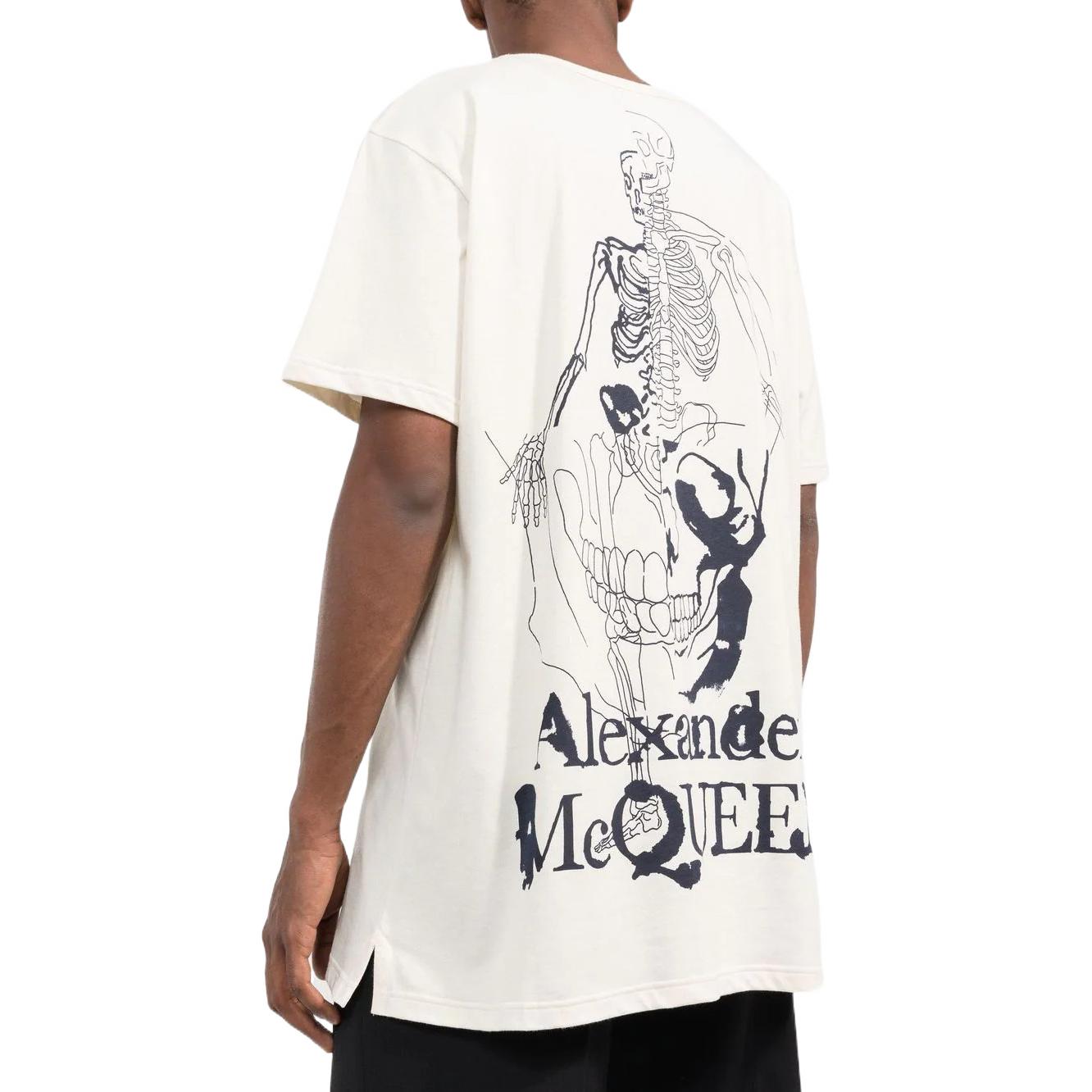 Alexander McQueen SS22 White Skull Logo Print Relaxed Fit Tee Mens Casual Shirt 710937QTZ320906 圖 5