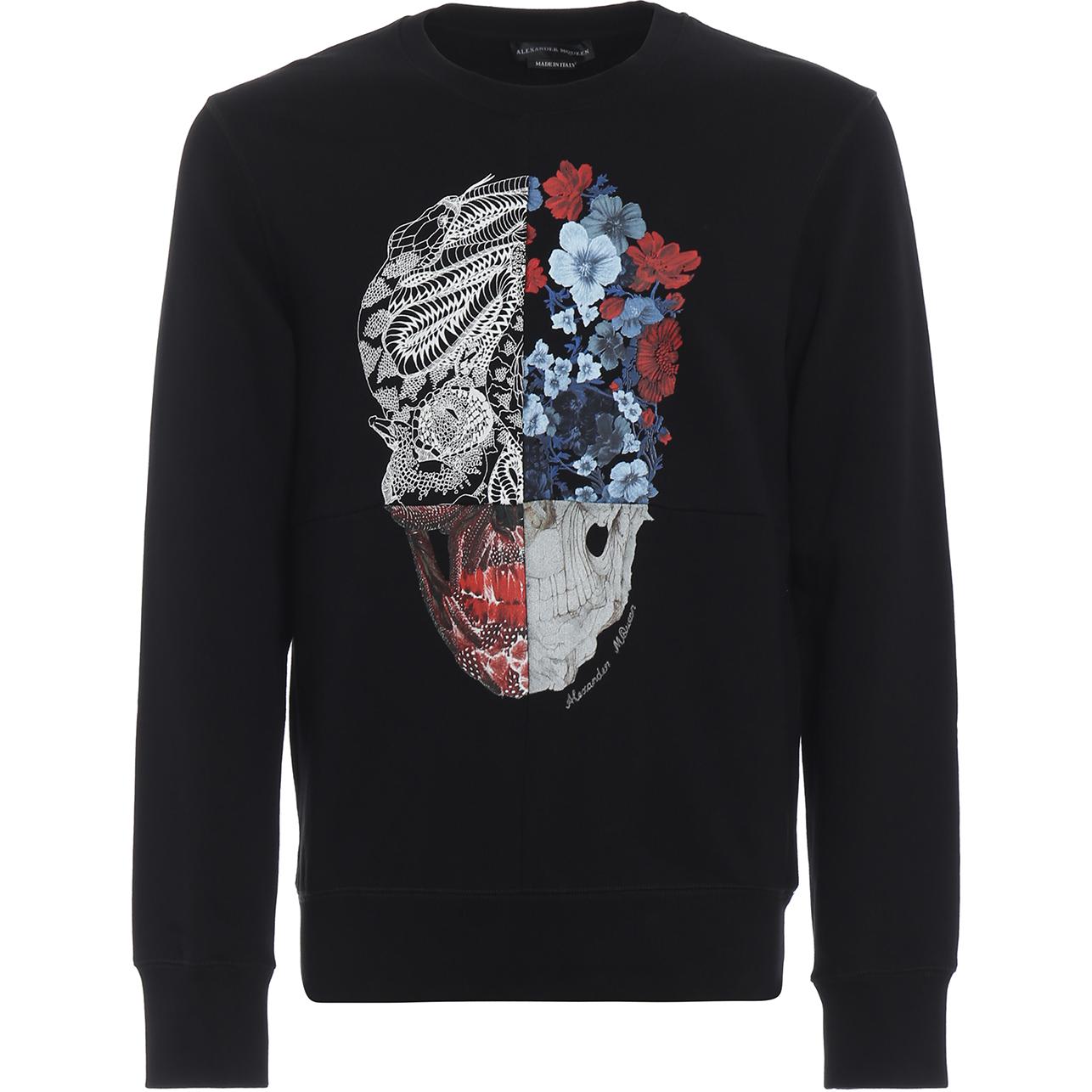 Alexander McQueen SS23  Black Crewneck Printed Cotton Long Sleeve Sweatshirt 550494-QMZ71-0901