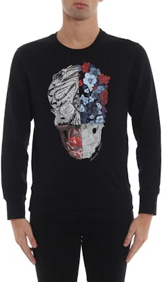 Alexander McQueen SS23 Baju Hitam Lengan Panjang Kapas Berleher Bulat Cetakan 550494-QMZ71-0901 Order Alexander McQueen SS23 Baju Hitam Lengan Panjang Kapas Berleher Bulat Cetakan 550494-QMZ71-0901