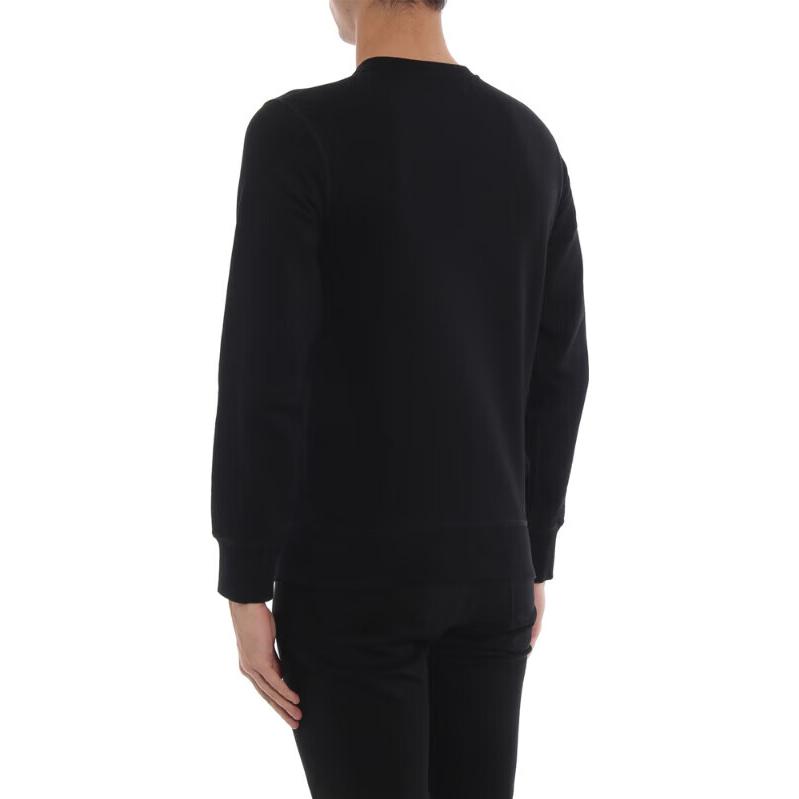 Shop Alexander McQueen SS23 Baju Hitam Lengan Panjang Kapas Berleher Bulat Cetakan 550494-QMZ71-0901