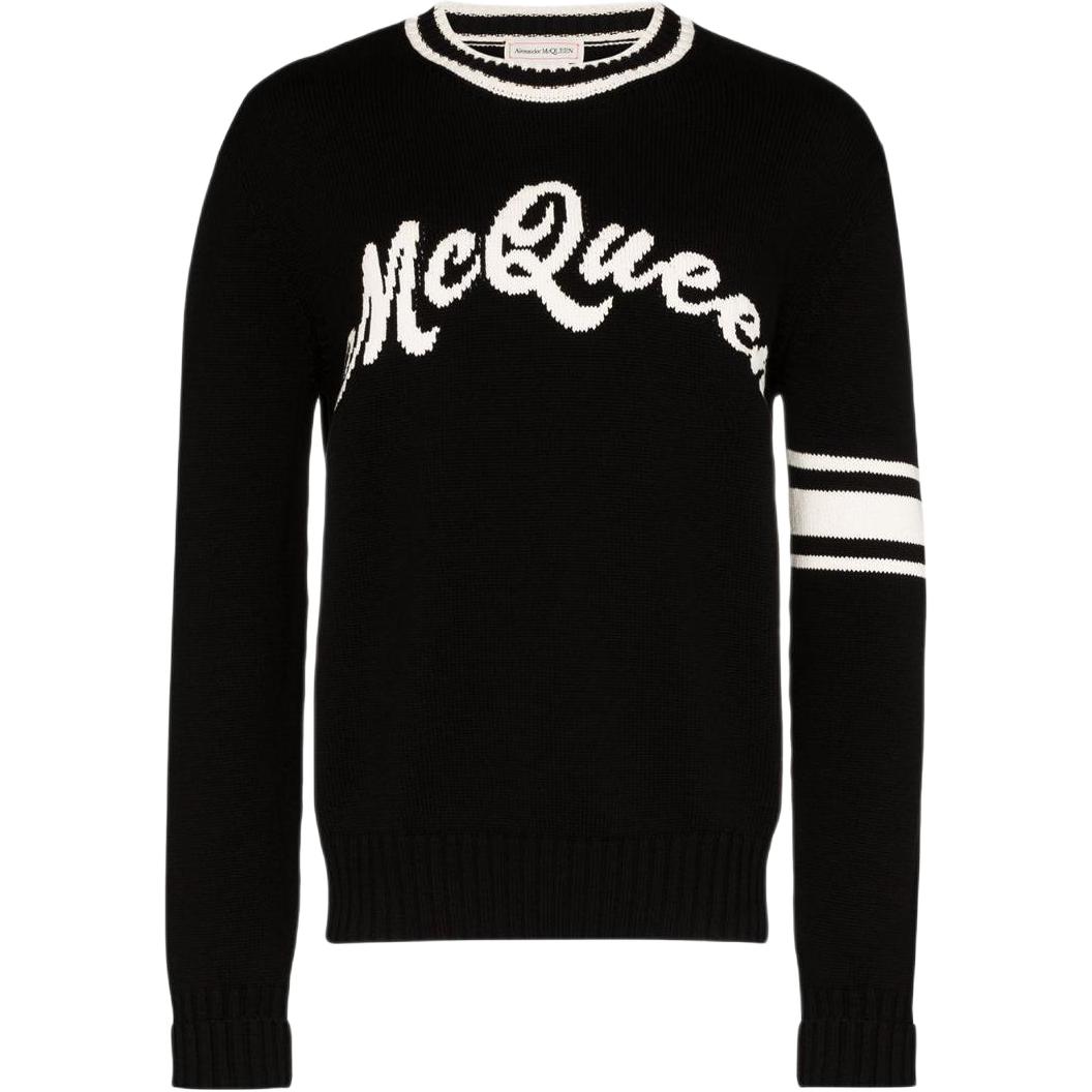 Alexander McQueen SS23  Black Logo Intarsia Knit Pullover Sweater 603257-Q1GBF-1001