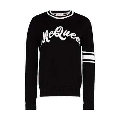 Alexander McQueen SS23 Black Logo Intarsia Knit Pullover Sweater 603257-Q1GBF-1001
