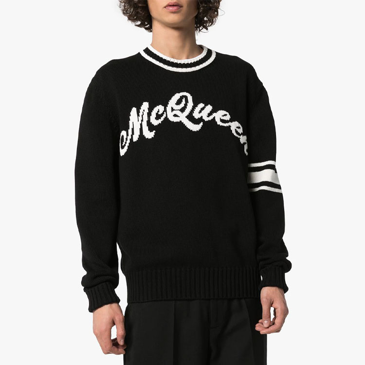 Purchase Alexander McQueen SS23  Black Logo Intarsia Knit Pullover Sweater 603257-Q1GBF-1001
