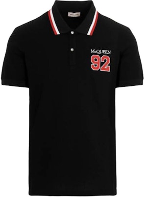Alexander McQueen SS23 Black Logo Print Stripe Polo Shirt 727289-QUX33-1000 Buy Alexander McQueen SS23 Black Logo Print Stripe Polo Shirt 727289-QUX33-1000