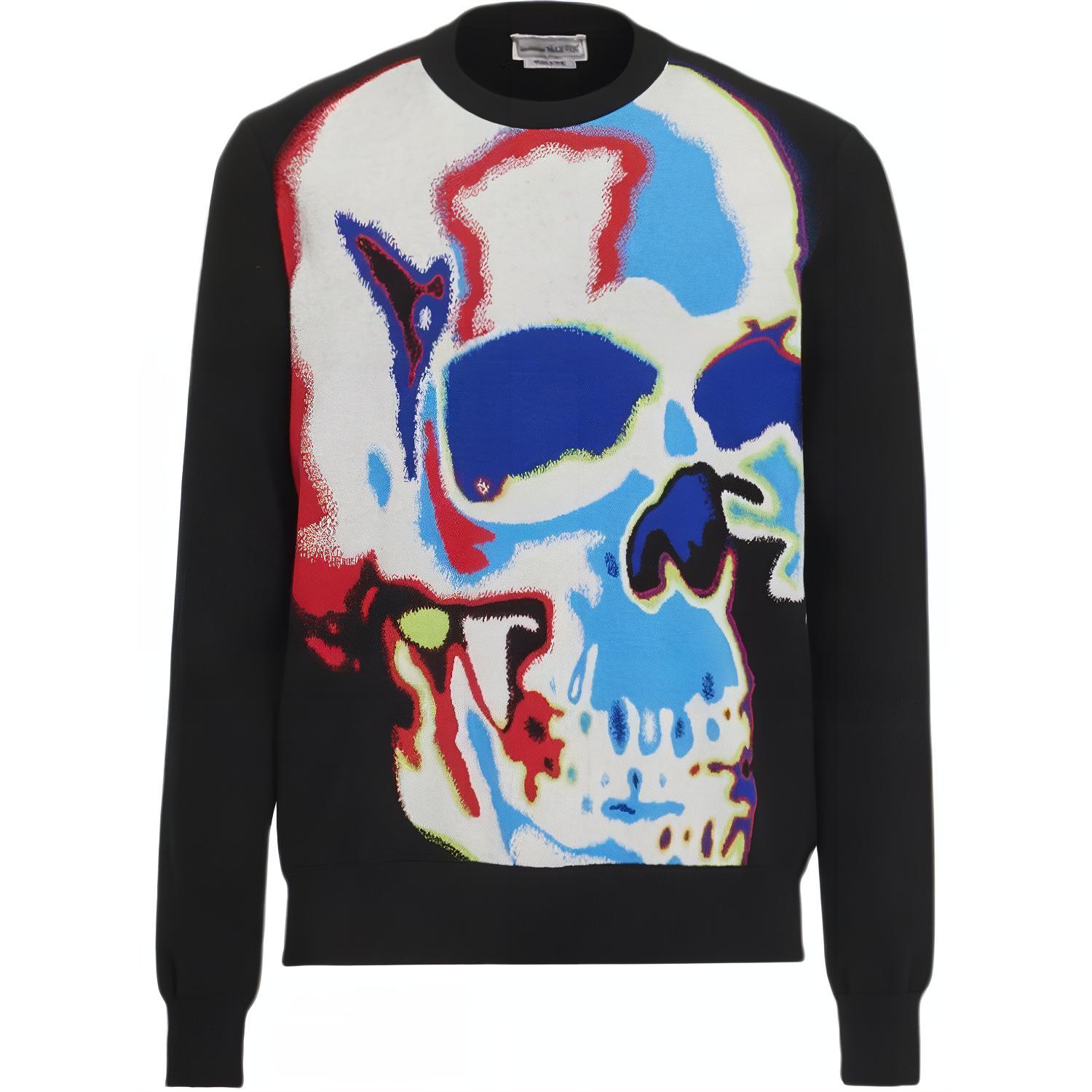 Alexander McQueen SS23  Black Skull Pattern Crewneck Sweater 752061-Q1XHY-1033