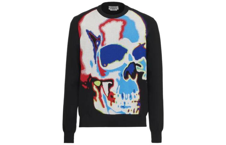 Order Alexander McQueen SS23 黑色骷髏圖案圓領毛衣 752061-Q1XHY-1033