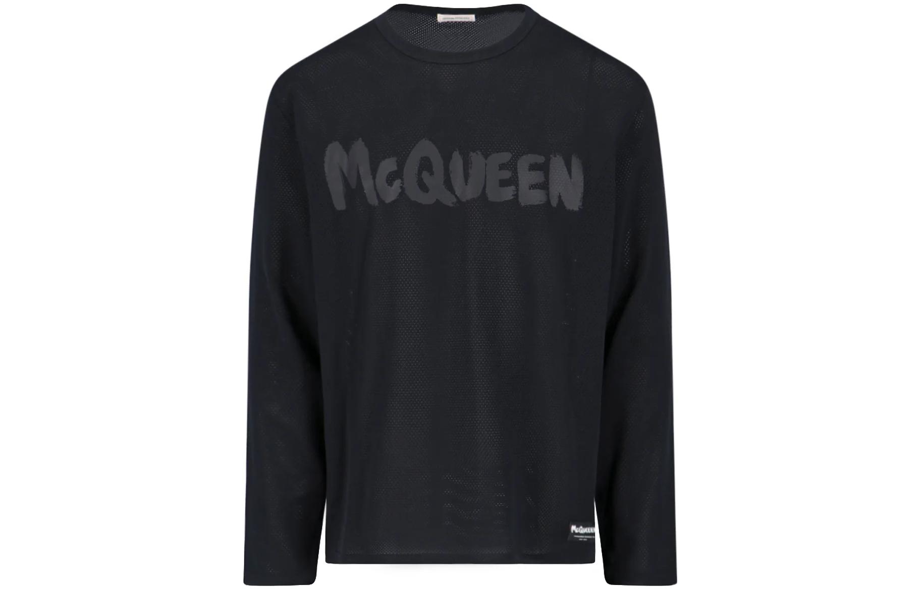 Alexander McQueen SS23  Black Solid Color Crewneck Long-Sleeve Sweatshirt 750663 QVZ13 0901
