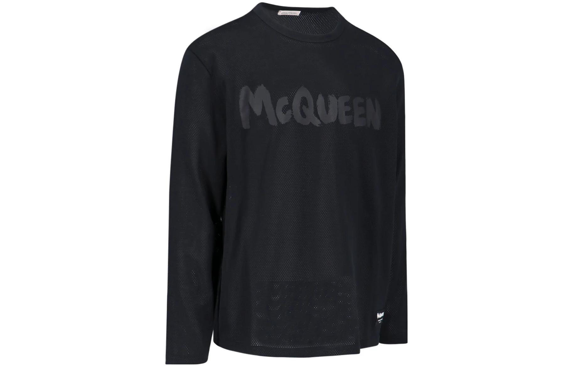 Shop Alexander McQueen SS23 黑色純色長袖圓領衛衣 750663 QVZ13 0901
