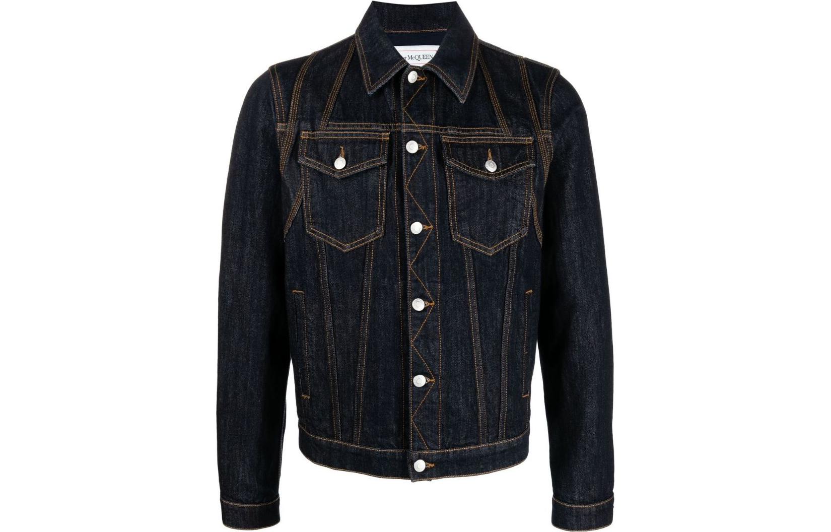 Alexander McQueen SS23  Blue Contrast Stitch Denim Jacket. 731614-QUY10-4142