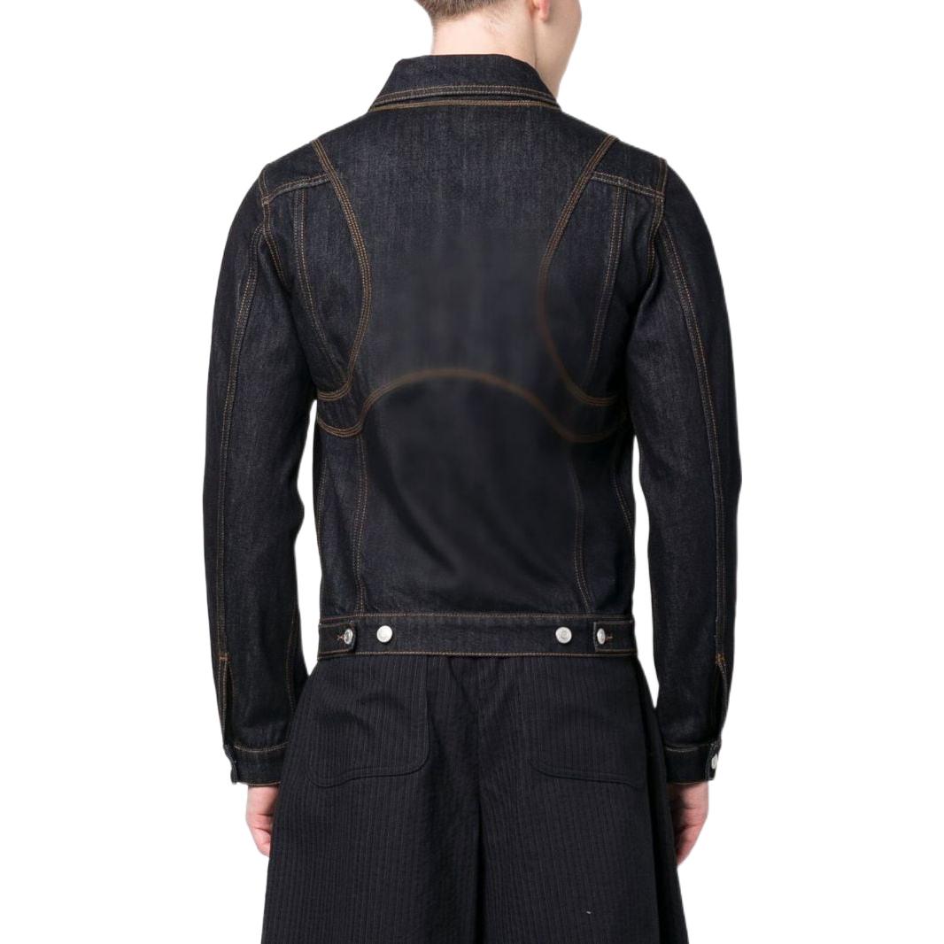 Shop Alexander McQueen SS23  Blue Contrast Stitch Denim Jacket. 731614-QUY10-4142