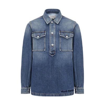 Alexander McQueen SS23 Washed Denim Pullover Shirt with Dual Pockets - Blue. 724594-QUY44-4001