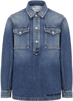 Alexander McQueen SS23 Washed Denim Pullover Shirt with Dual Pockets - Blue. 724594-QUY44-4001 Order Alexander McQueen SS23 Washed Denim Pullover Shirt with Dual Pockets - Blue. 724594-QUY44-4001