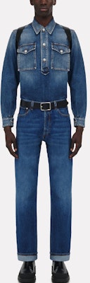 Alexander McQueen SS23 Washed Denim Pullover Shirt with Dual Pockets - Blue. 724594-QUY44-4001 Lookbook Alexander McQueen SS23 Washed Denim Pullover Shirt with Dual Pockets - Blue. 724594-QUY44-4001