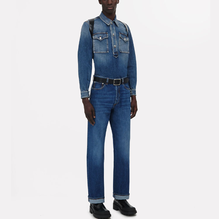 Purchase Alexander McQueen SS23  Washed Denim Pullover Shirt with Dual Pockets - Blue. 724594-QUY44-4001