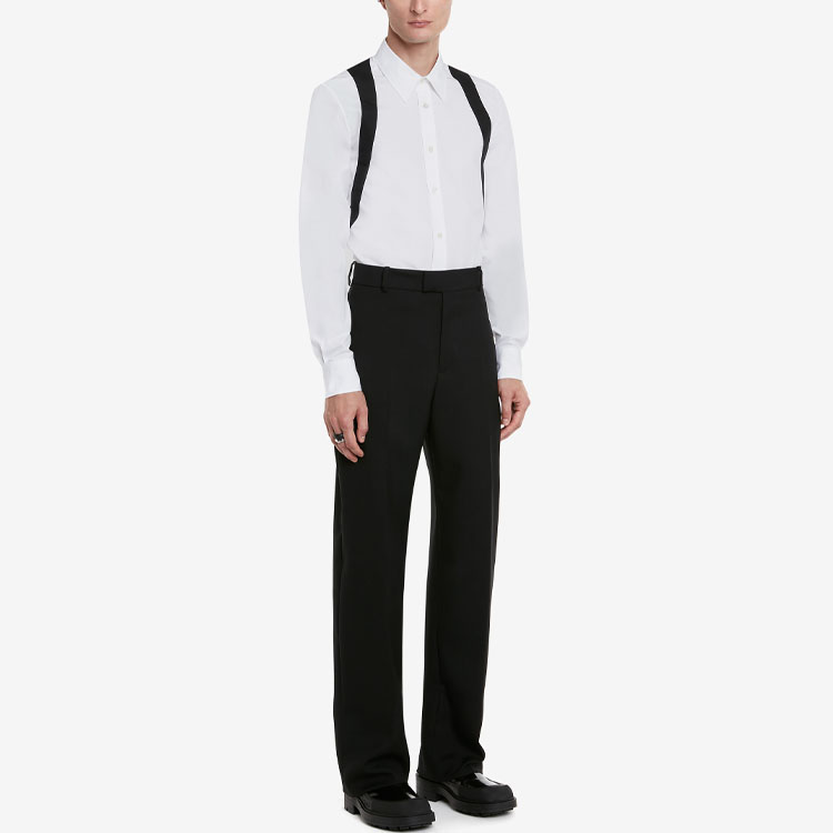 Details for Alexander McQueen SS23  White Long-Sleeve Shirt with Black Strap Detail. 730791-QUN66-9000