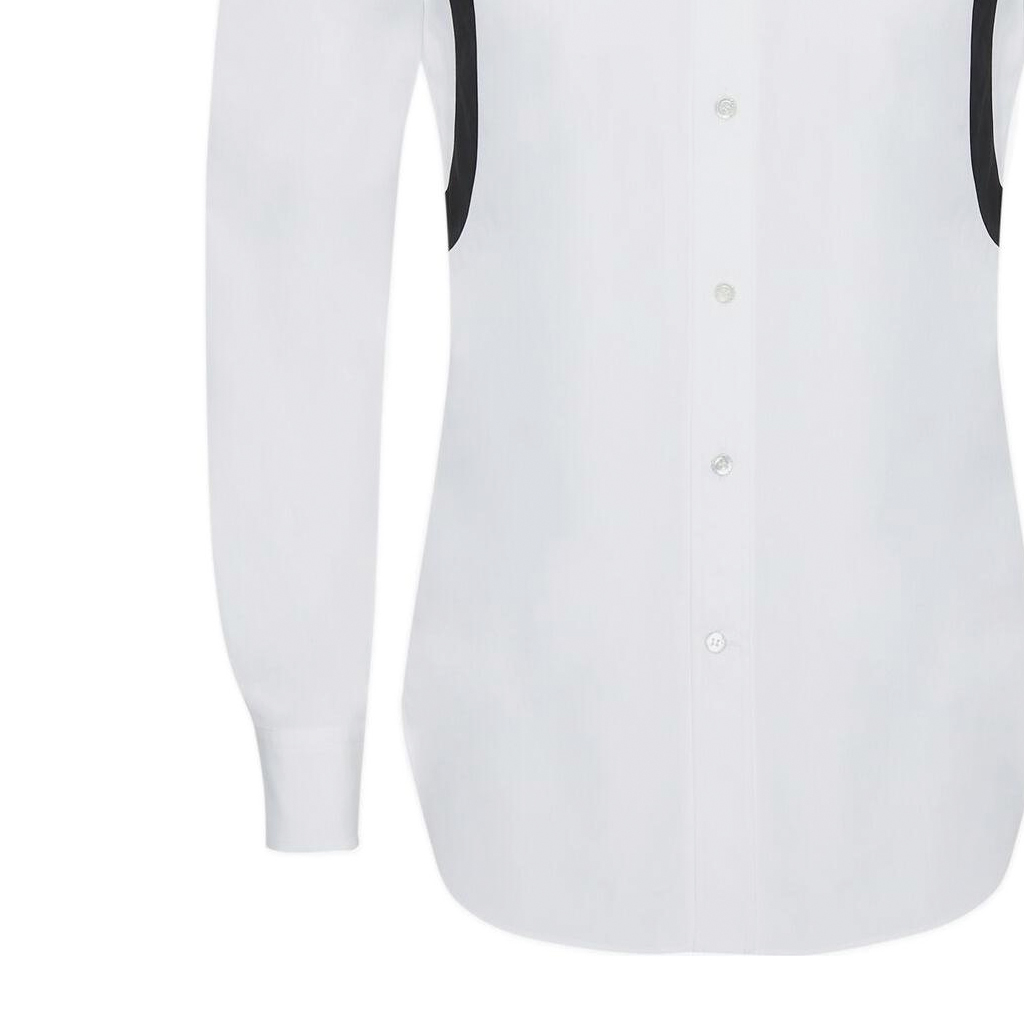 Cheap Alexander McQueen SS23  White Long-Sleeve Shirt with Black Strap Detail. 730791-QUN66-9000