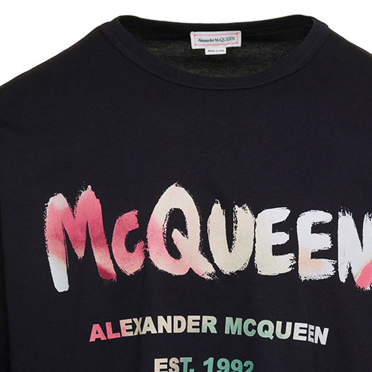 Shop 알렉산더 맥퀸 SS23 알파벳 프린트 유니섹스 블랙 스웻셔츠 750668-QVZ15-0901