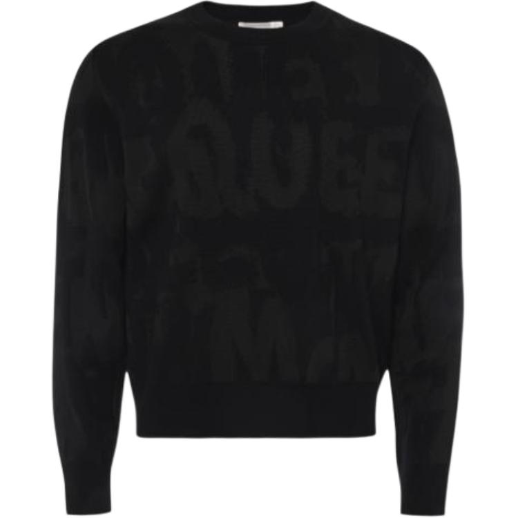 Alexander McQueen SS23 Black Jacquard Logo Crewneck Sweater for Men. 72928-0Q1XGM-1000