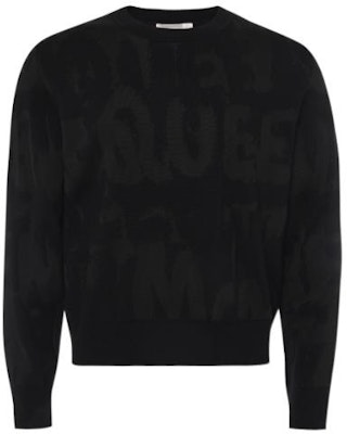 Alexander McQueen SS23 Black Jacquard Logo Crewneck Sweater for Men. 72928-0Q1XGM-1000 Order Alexander McQueen SS23 Black Jacquard Logo Crewneck Sweater for Men. 72928-0Q1XGM-1000