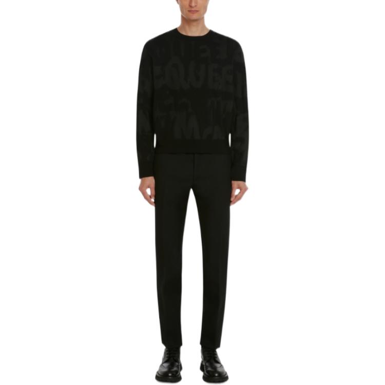 Lookbook Alexander McQueen SS23 Black Jacquard Logo Crewneck Sweater for Men. 72928-0Q1XGM-1000