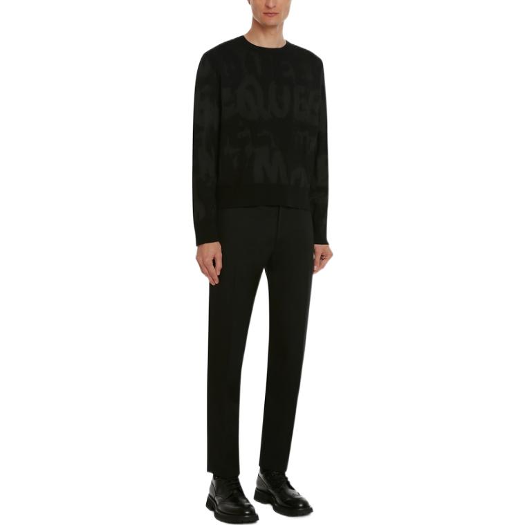 Purchase Alexander McQueen SS23 Black Jacquard Logo Crewneck Sweater for Men. 72928-0Q1XGM-1000