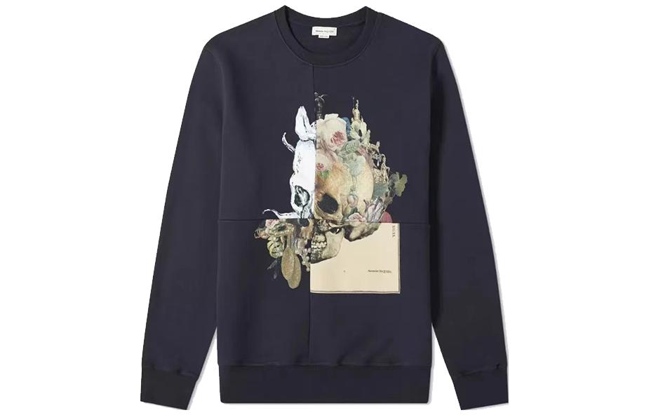 Alexander McQueen SS23 Black Printed Long Sleeve Crewneck T-Shirt Fashion 575464-QNZ74-0903