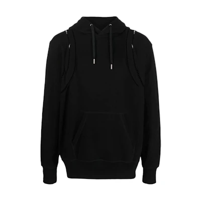 Alexander McQueen SS23 Black Pullover Hoodie with Cutout Details Men 731639-QUX43-1000