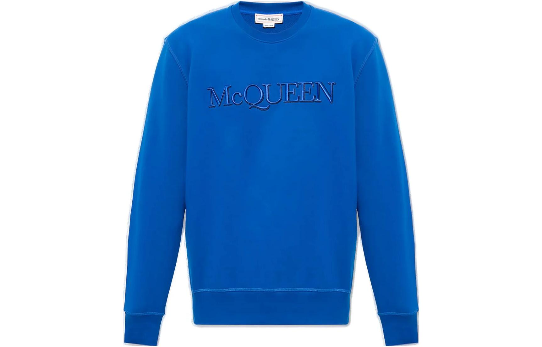 Alexander McQueen SS23 Blue Embroidered Logo Crewneck Sweatshirt Mens 688719-QVX96-4155