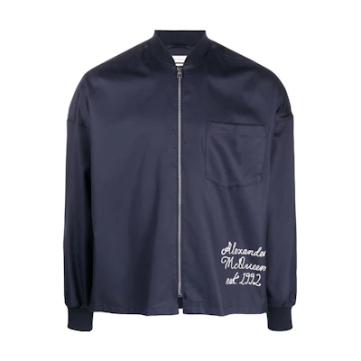 Alexander McQueen SS23 Blue Letter Print Stand Collar Jacket 727008-QUN724100