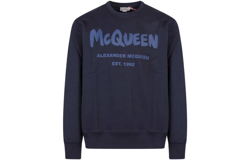Alexander McQueen SS23 Blue Pullover Sweatshirt with Logo Print 688713-QUZ81-0933