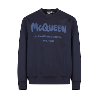 Alexander McQueen SS23 Blue Pullover Sweatshirt with Logo Print 688713-QUZ81-0933