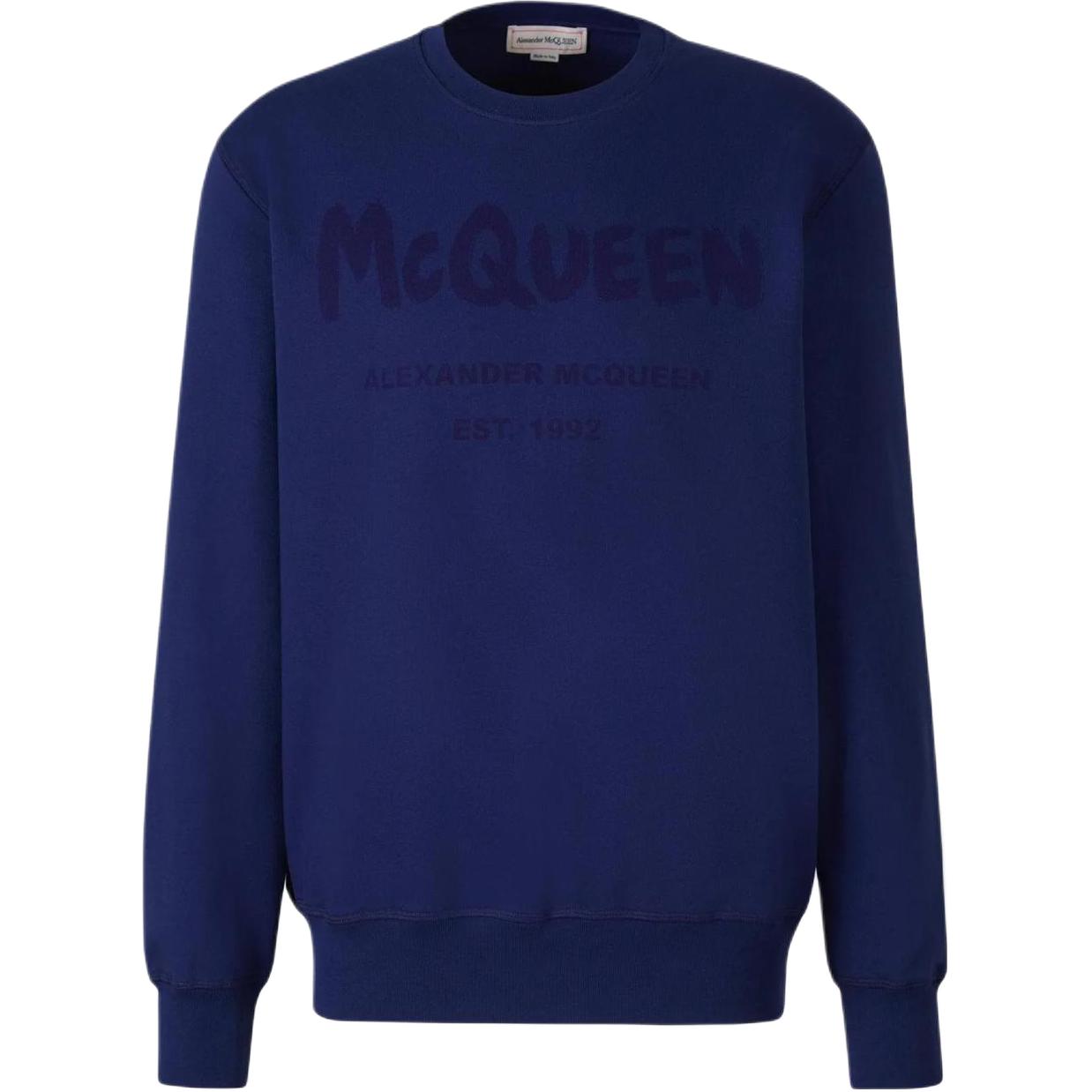 Alexander McQueen SS23 Blue Pullover Sweatshirt with Logo Print for Men 688713-QTZ81-0943
